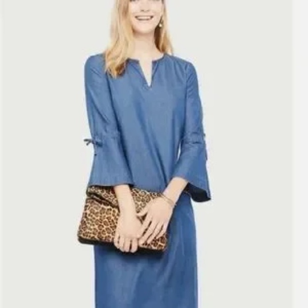 Ann taylor denim bell sleeve blue knee length dress chambray Women’s 4